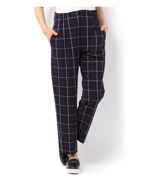 laboratory work（ラボラトリーワーク）の「格子チェック柄センタープレスパンツ（その他・レディース・ホワイト系/ネイビー系・S/M）」の2枚目の写真