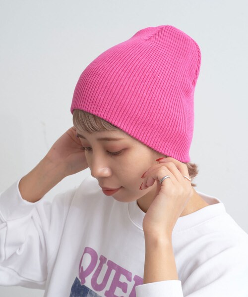 CIAOPANIC（チャオパニック）の「2024SS】リブビーニーニット帽（ニットキャップ/ビーニー・レディース・オフホワイト/ピンク/グレー/ブラック・FREE）」の4枚目の写真