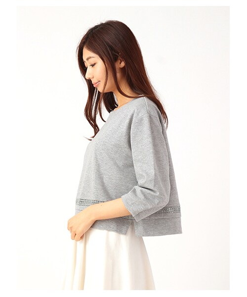 earth music&ecology（アースミュージックアンドエコロジー）の「ポンチレース切替プルオーバー（カットソー・レディース・オフホワイト/杢ライトグレー/ネイビー・F）」の2枚目の写真