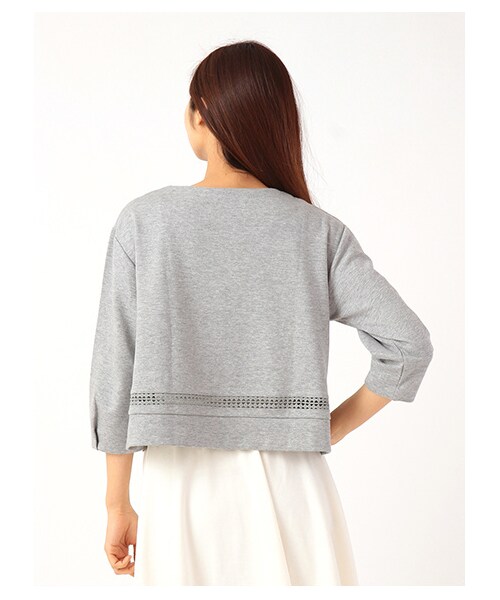 earth music&ecology（アースミュージックアンドエコロジー）の「ポンチレース切替プルオーバー（カットソー・レディース・オフホワイト/杢ライトグレー/ネイビー・F）」の3枚目の写真