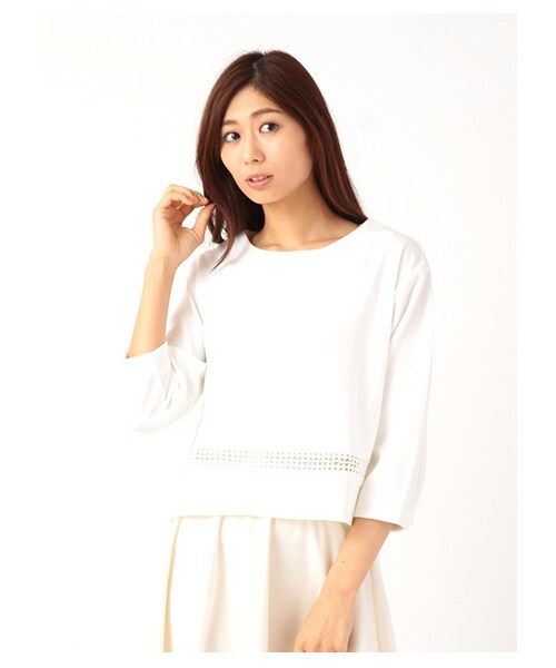 earth music&ecology（アースミュージックアンドエコロジー）の「ポンチレース切替プルオーバー（カットソー・レディース・オフホワイト/杢ライトグレー/ネイビー・F）」の7枚目の写真