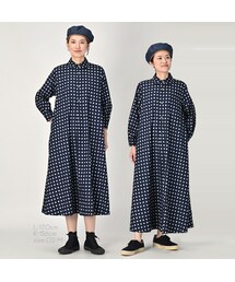 美品　45R インディゴ　ドットプリント　シャツドレス　ワンピース　45rpm 45R（フォーティファイブアール）の「ドットプリントのシャツ
