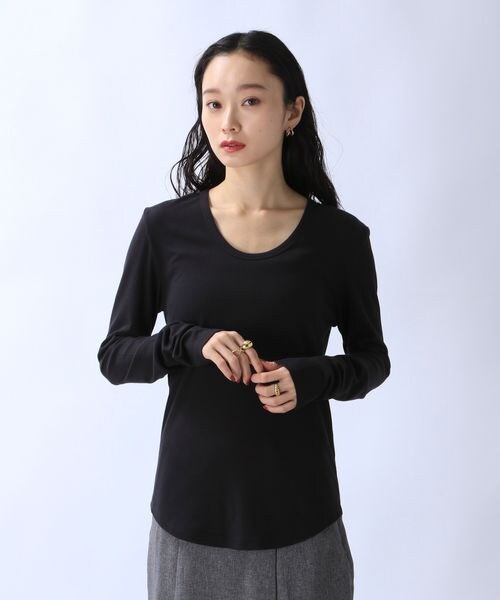 JEANASIS（ジーナシス）の「スムーステレコUネックLS TEE（トップス・ホワイト(05)/ブラック(09)/ブラック×ホワイト(19)・FREE）」の8枚目の写真