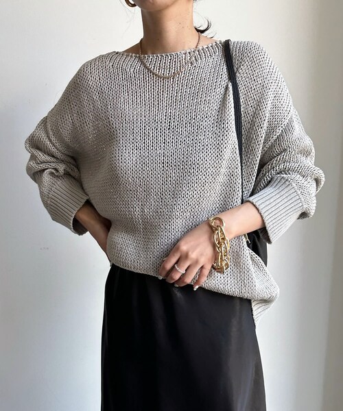 DouDou(ドゥドゥ)の「コットンローゲージプルオーバー(ニット/セーター・レディース・エクリュ/グレー・F)」の2枚目の写真