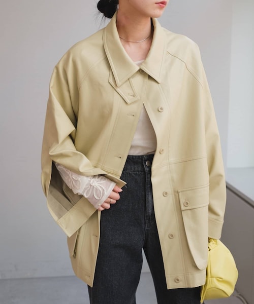 Kastane（カスタネ）の「【1.19(金)12:00発売/襟2WAY】フェイクレザーシャツジャケット（ジャケット/アウター・レディース・ブラウン/アイボリー/ライムグリーン・F）」の3枚目の写真