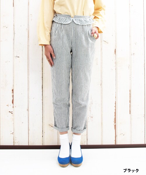 paravion（パラビオン）の「ストライプフリルパンツ（パンツ・レディース・ブラック/ベージュ/サックス・ワンサイズ）」の9枚目の写真