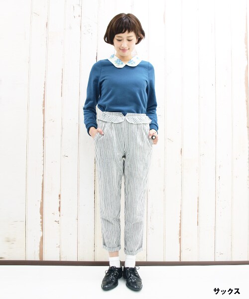 paravion（パラビオン）の「ストライプフリルパンツ（パンツ・レディース・ブラック/ベージュ/サックス・ワンサイズ）」の8枚目の写真