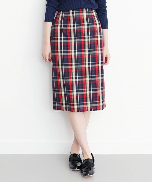 KBF（ケイビーエフ）の「圍裹式格紋裙（スカート・レディース・綠色/紅色・one）」の5枚目の写真
