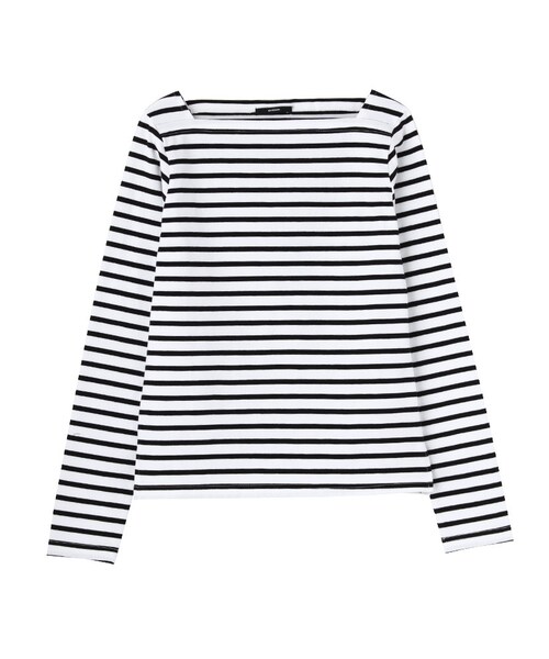 EMODA(エモダ)の「BOXボートネックロングTシャツ(トップス・レディース・ホワイト/ブラック/ライトミックス・S/M)」の3枚目の写真