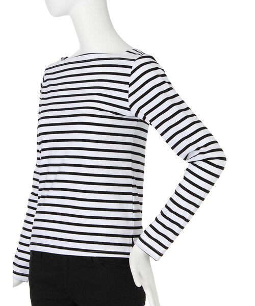 EMODA(エモダ)の「BOXボートネックロングTシャツ(トップス・レディース・ホワイト/ブラック/ライトミックス・S/M)」の9枚目の写真