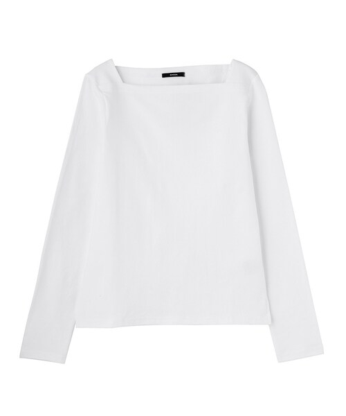 EMODA(エモダ)の「BOXボートネックロングTシャツ(トップス・レディース・ホワイト/ブラック/ライトミックス・S/M)」の1枚目の写真