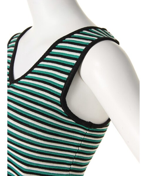 MURUA（ムルーア）の「【CASUAL】マルチボーダーニットショートT/T（トップス・レディース・ブラック/ライム/グリーン）」の13枚目の写真