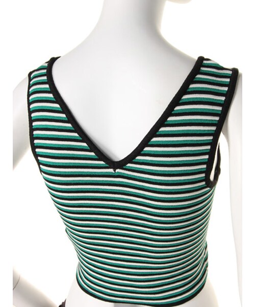 MURUA（ムルーア）の「【CASUAL】マルチボーダーニットショートT/T（トップス・レディース・ブラック/ライム/グリーン）」の14枚目の写真