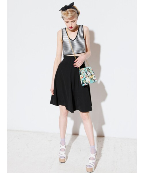 MURUA（ムルーア）の「【CASUAL】マルチボーダーニットショートT/T（トップス・レディース・ブラック/ライム/グリーン）」の7枚目の写真