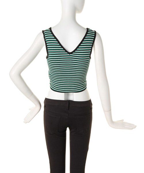 MURUA（ムルーア）の「【CASUAL】マルチボーダーニットショートT/T（トップス・レディース・ブラック/ライム/グリーン）」の10枚目の写真