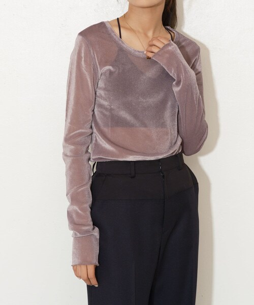 Lui's(ルイス)の「ベロアメッシュ2wayトップス(Tシャツ/カットソー・レディース・オフホワイト/グレージュ/ピンク/グレー・F)」の3枚目の写真