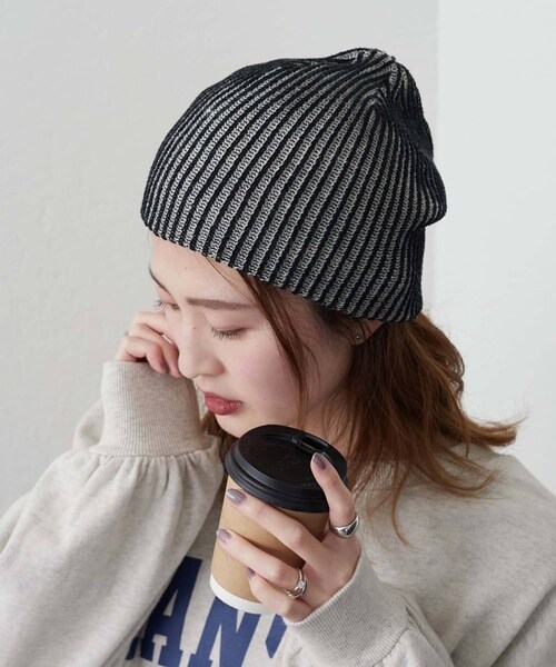 CIAOPANIC TYPY（チャオパニックティピー）の「【2024SS新作】ぽこぽこリブビーニー（ニットキャップ/ビーニー・レディース・アイボリー/サックスブルー/グレー/ブラック・ONE）」の2枚目の写真