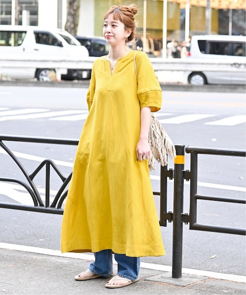 タグ付き　リネンレーヨンコクーンスリーブワンピース B.C STOCK（ベーセーストック）の「《予約》リネンレーヨン