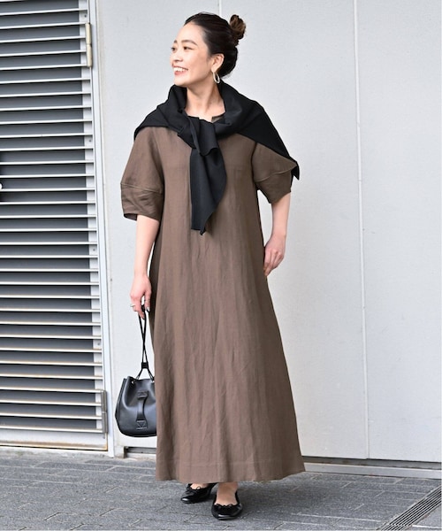 B.C STOCK リネンレーヨンコクーンスリーブワンピース SIZE F B.C STOCK｜《追加2》リネンレーヨンコクーンスリーブワンピース