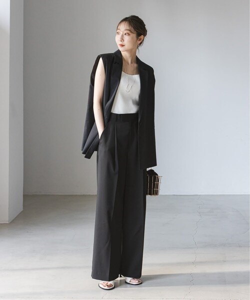 Noble（ノーブル）の「《予約》コットンリネンパワーショルダージレ（ジャケット/アウター・ブラック/(001)/36/在庫あり/38）」の5枚目の写真