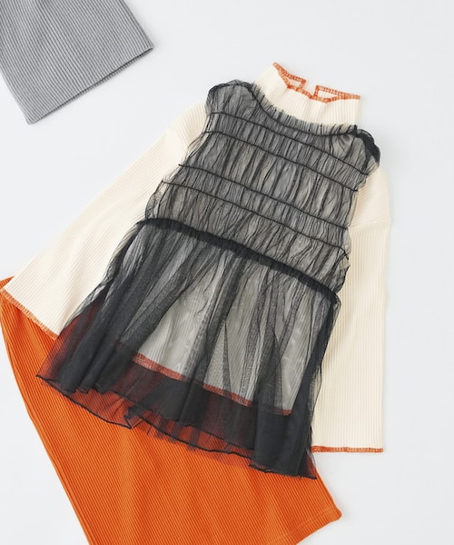 CIAOPANIC TYPY(チャオパニックティピー)の「【KIDS】シャーリングチュール2WAYチュニック(チュニック・キッズ・ホワイト/ブラック・M/XXL/XL)」の2枚目の写真