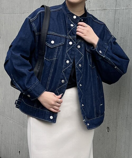 un dix cors（アンディコール）の「《予約》BACKコクーンGジャン（ジャケット/アウター・レディース・オフホワイト/ネイビー・F）」の2枚目の写真