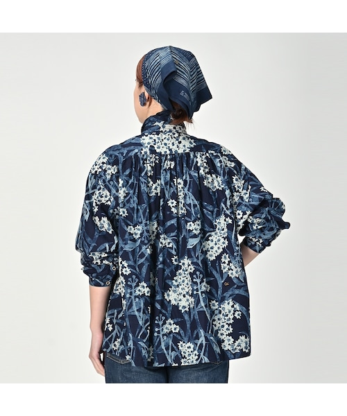 45R☆シオンプリントのくしゅくしゆドレス（インディゴ）