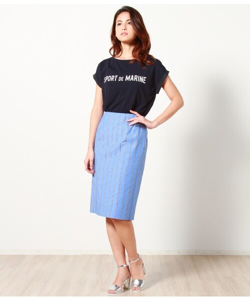 ROPE'（ロペ）の「【先行予約】ストライプストレッチタイトスカート（スカート・レディース・ホワイト/ブルー・36/38/40）」の10枚目の写真