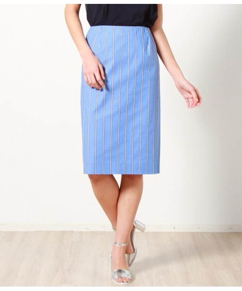 ROPE'（ロペ）の「【先行予約】ストライプストレッチタイトスカート（スカート・レディース・ホワイト/ブルー・36/38/40）」の3枚目の写真