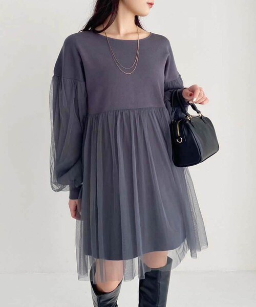 one after another NICE CLAUP（ワンアフターアナザーナイスクラップ）の「チュールドッキングチュニック（トップス・レディース・アイボリー/ベージュ/チャコールグレー・0）」の2枚目の写真