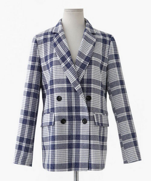 DHOLIC(ディーホリック)の「マルチチェック柄ダブルジャケット(テーラードジャケット・レディース・ブルートーン/ブラックトーン・FREE)」の1枚目の写真