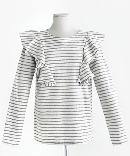 DHOLIC（ディーホリック）の「ラッフルボーダーTシャツ（Tシャツ/カットソー・レディース・ネイビー/グレー/ブルー・FREE）」の2枚目の写真