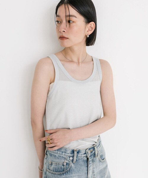 RIVE DROITE(リヴドロワ)の「予約【コーデのポイントに】ラメリブタンクトップ(タンクトップ・レディース・グレー/シルバー・F)」の2枚目の写真