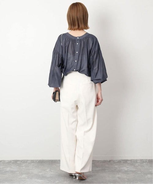 美品 SLOBE IENA イエナ スローブ 日本製 定価1.3万 きれい色 ドルマン ニュアンス ニット 美品☆SLOBE IENAダブルクロスイージーロストテーパード ネイビー