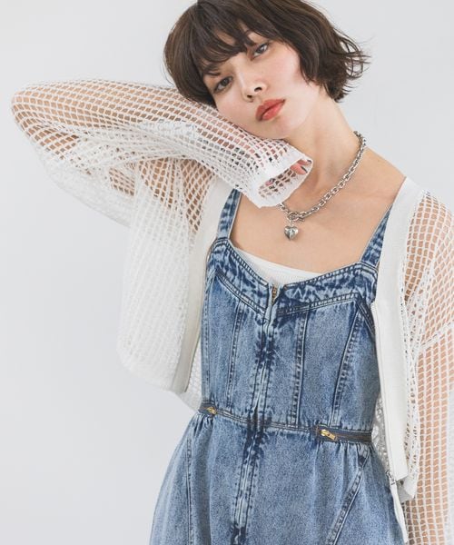 PAGEBOY（ページボーイ）の「ZIPメッシュカーディガン（トップス・オフホワイト05/ブラック09/グレー15/コーラルピンク23・F）」の2枚目の写真