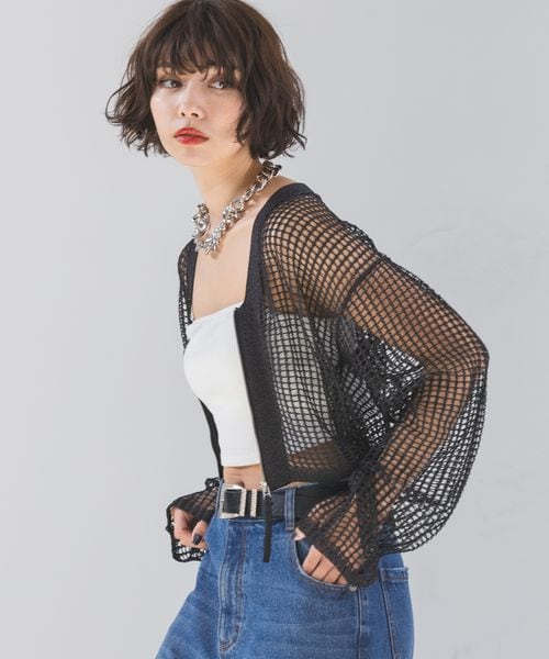 PAGEBOY（ページボーイ）の「ZIPメッシュカーディガン（トップス・オフホワイト05/ブラック09/グレー15/コーラルピンク23・F）」の14枚目の写真