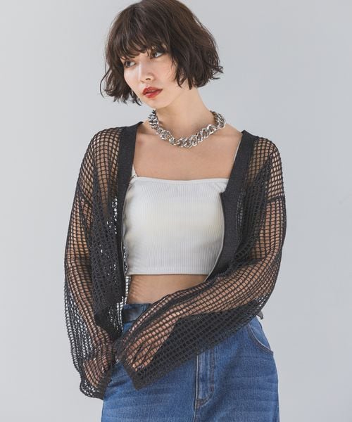 PAGEBOY（ページボーイ）の「ZIPメッシュカーディガン（トップス・オフホワイト05/ブラック09/グレー15/コーラルピンク23・F）」の12枚目の写真