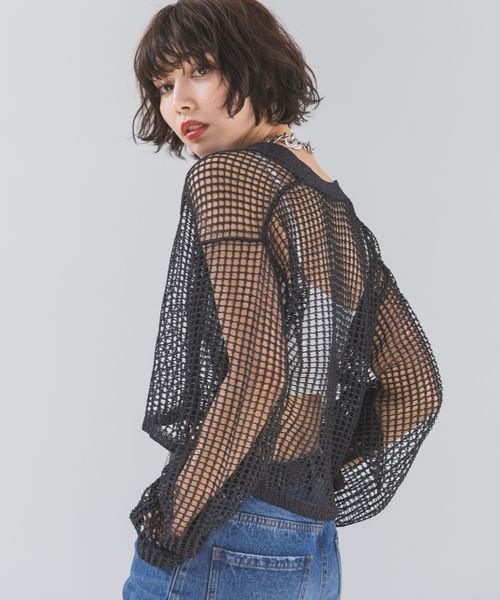 PAGEBOY（ページボーイ）の「ZIPメッシュカーディガン（トップス・オフホワイト05/ブラック09/グレー15/コーラルピンク23・F）」の3枚目の写真
