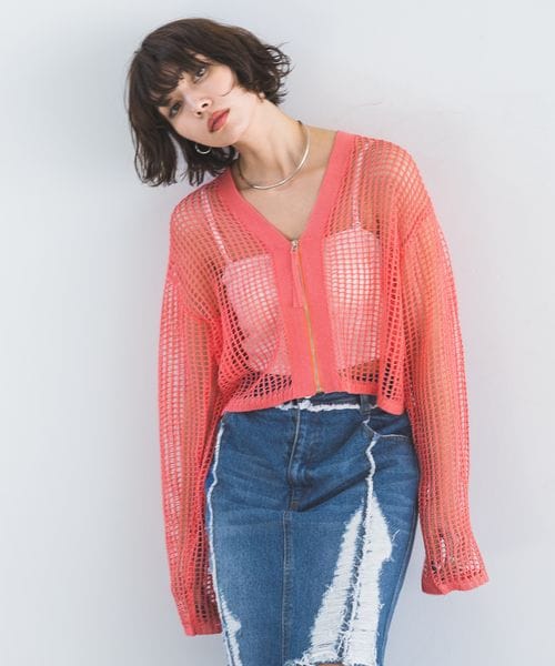 PAGEBOY（ページボーイ）の「ZIPメッシュカーディガン（トップス・オフホワイト05/ブラック09/グレー15/コーラルピンク23・F）」の5枚目の写真