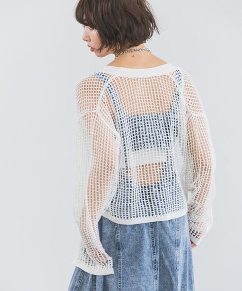 PAGEBOY（ページボーイ）の「ZIPメッシュカーディガン（トップス・オフホワイト05/ブラック09/グレー15/コーラルピンク23・F）」の7枚目の写真