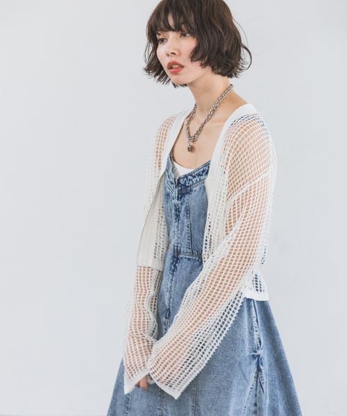 PAGEBOY（ページボーイ）の「ZIPメッシュカーディガン（トップス・オフホワイト05/ブラック09/グレー15/コーラルピンク23・F）」の6枚目の写真