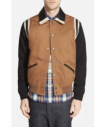 DIESEL | DIESEL® 'Toku' Varsity Jacket with Leather Trim(ライダースジャケット)