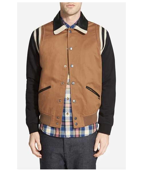 DIESEL（ディーゼル）の「DIESEL® 'Toku' Varsity Jacket with Leather Trim（ライダースジャケット・メンズ・Brown・Regular Large/Regular X-Large/Regular Medium/Regular XX-Large/Regular Small）」の3枚目の写真