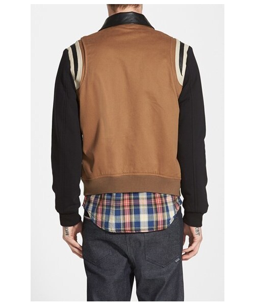 DIESEL（ディーゼル）の「DIESEL® 'Toku' Varsity Jacket with Leather Trim（ライダースジャケット・メンズ・Brown・Regular Large/Regular X-Large/Regular Medium/Regular XX-Large/Regular Small）」の4枚目の写真