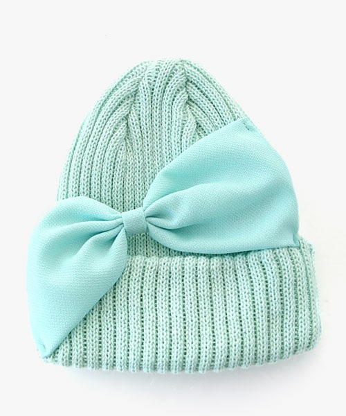 DHOLIC（ディーホリック）の「パステルカラービッグリボンニット帽（ニットキャップ/ビーニー・レディース・ホワイトアイボリー/ピンク/ライトパープル/ミント/イエロー/ネイビー・ONE）」の2枚目の写真