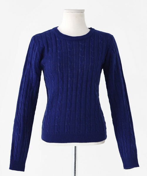 DHOLIC（ディーホリック）の「ラウンドネックスプリングケーブルニット（ニット/セーター・レディース・イエロー/ブルー/ホワイトアイボリー/ピンク/グレー・ONE SIZE）」の4枚目の写真