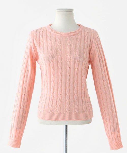 DHOLIC（ディーホリック）の「ラウンドネックスプリングケーブルニット（ニット/セーター・レディース・イエロー/ブルー/ホワイトアイボリー/ピンク/グレー・ONE SIZE）」の5枚目の写真