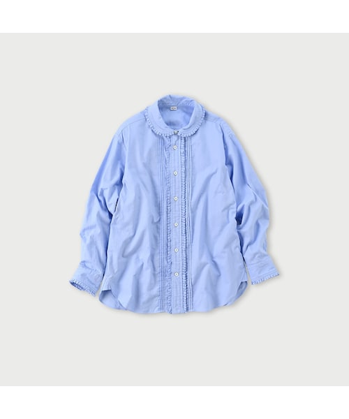 【45R】薄オックスのフリルオーシャンブラウス　ギンガム　フリル　日本製 45R 薄オックスのフリルオーシャンブラウス 2 ギンガムチェック