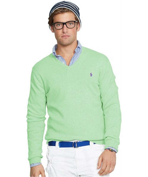 POLO RALPH LAUREN（ポロ ラルフ ローレン）の「Polo Ralph Lauren Pima V-Neck Sweater（ニット/セーター・メンズ・Hot Coral/Liquid Blue/Optic Lime/Hunter Navy/Magenta Rose/Saturn Blue/Light Grey Heather/White・S/L/M/XL/XXL）」の5枚目の写真