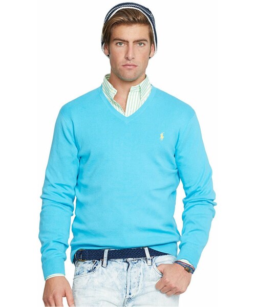 POLO RALPH LAUREN（ポロ ラルフ ローレン）の「Polo Ralph Lauren Pima V-Neck Sweater（ニット/セーター・メンズ・Hot Coral/Liquid Blue/Optic Lime/Hunter Navy/Magenta Rose/Saturn Blue/Light Grey Heather/White・S/L/M/XL/XXL）」の2枚目の写真